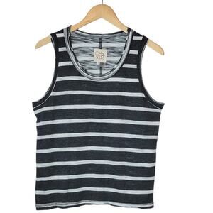 Chaser Black and White Stripe Tank Top Scoop Neck Soft Basic Casual Chic Comfy L